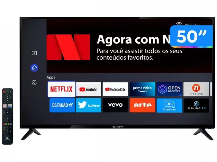 Smart TV 50” 4K DLED Vizzion LE50UHD20 - IPS Wi-Fi 3 HDMI 2 USB